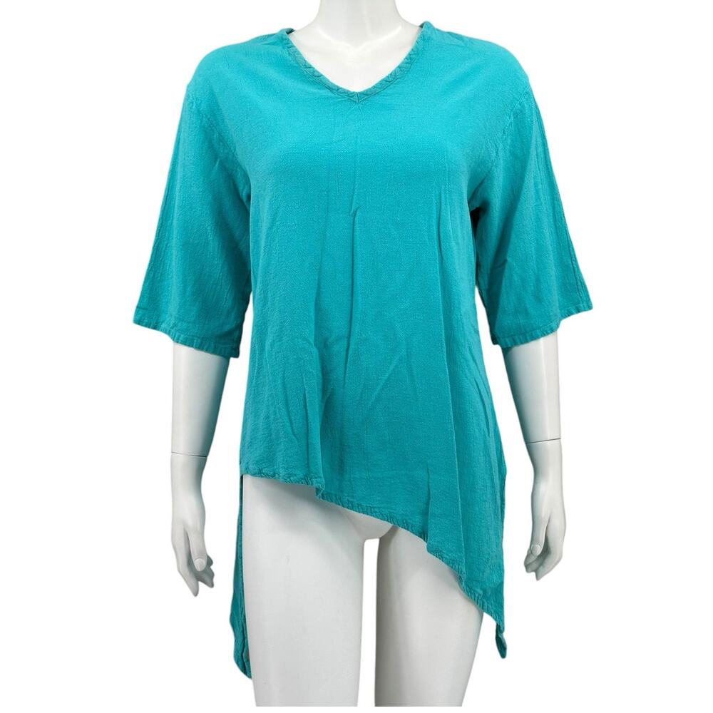 Oh My Gauze Top Womens 1 Small Medium Blue Tunic Sheer Cotton Gauzy Lagenlook